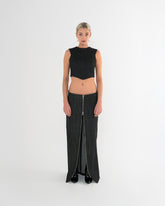 Jupe longue taille basse en denim noir de la marque de luxe made in France Raphael de Lacroix