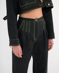 Pantalon trois plis en denim noir de la marque de luxe made in France Raphael de Lacroix 